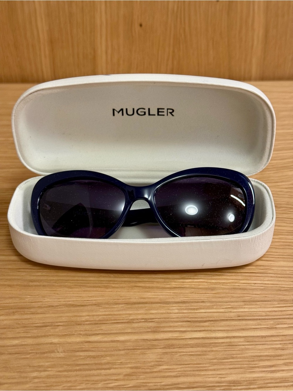 Mugler Navy Blue Oversized Cat Eye Sunglasses